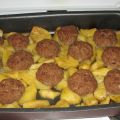 Αφράτα μπιφτέκια στο φούρνο με πατάτες